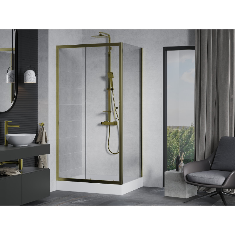 Mexen Apia cabine de douche coulissante 100 x 80 cm, transparente, dorée + receveur Rio - 840-100-080-50-00-4510