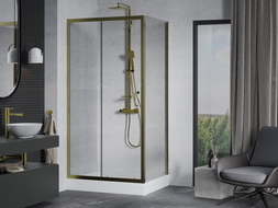 Mexen Apia cabine de douche coulissante 100 x 80 cm, transparent, or + receveur de douche Rio - 840-100-080-50-00-4510
