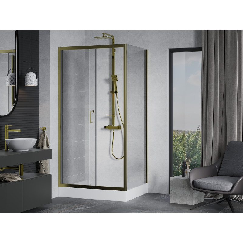 Mexen Apia cabine de douche coulissante 120 x 80 cm, transparent, or + receveur Rio - 840-120-080-50-00-4510