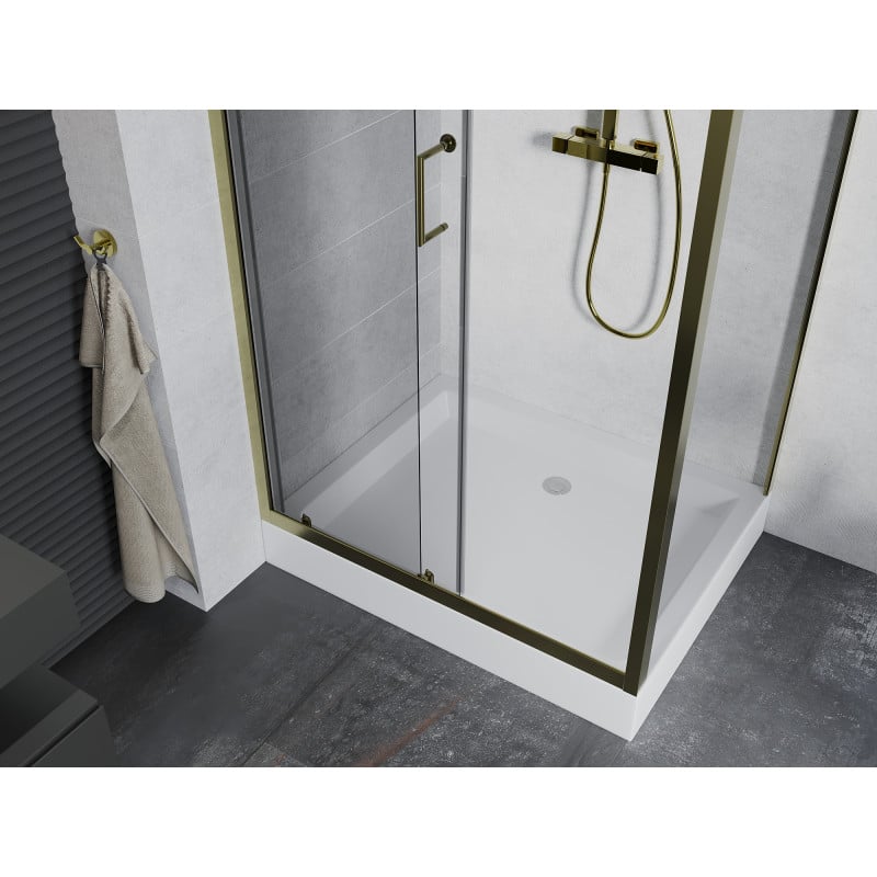 Mexen Apia cabine de douche coulissante 120 x 80 cm, transparent, dorée + bac à douche Rio - 840-120-080-50-00-4510