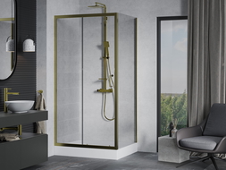 Mexen Apia cabine de douche coulissante 120 x 80 cm, transparent, dorée + bac à douche Rio - 840-120-080-50-00-4510
