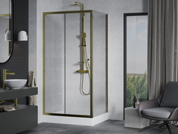 Cabine de douche coulissante Mexen Apia 120 x 90 cm, transparante, or + receveur Rio - 840-120-090-50-00-4510