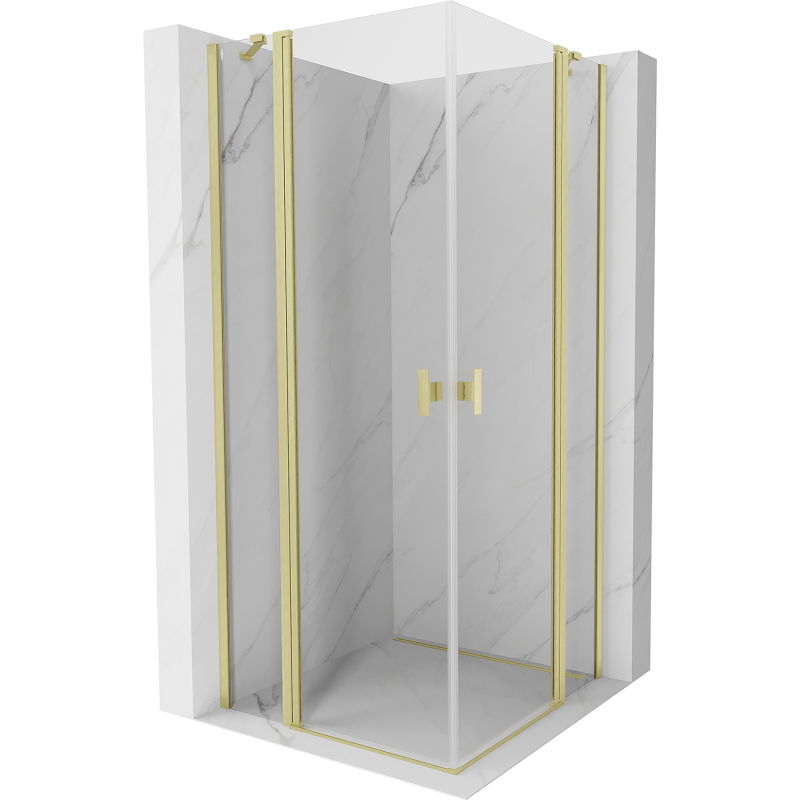 Mexen Mist Duo cabine de douche pivotante 70 x 70 cm, transparent, or brossé - 8A4-070-070-55-00
