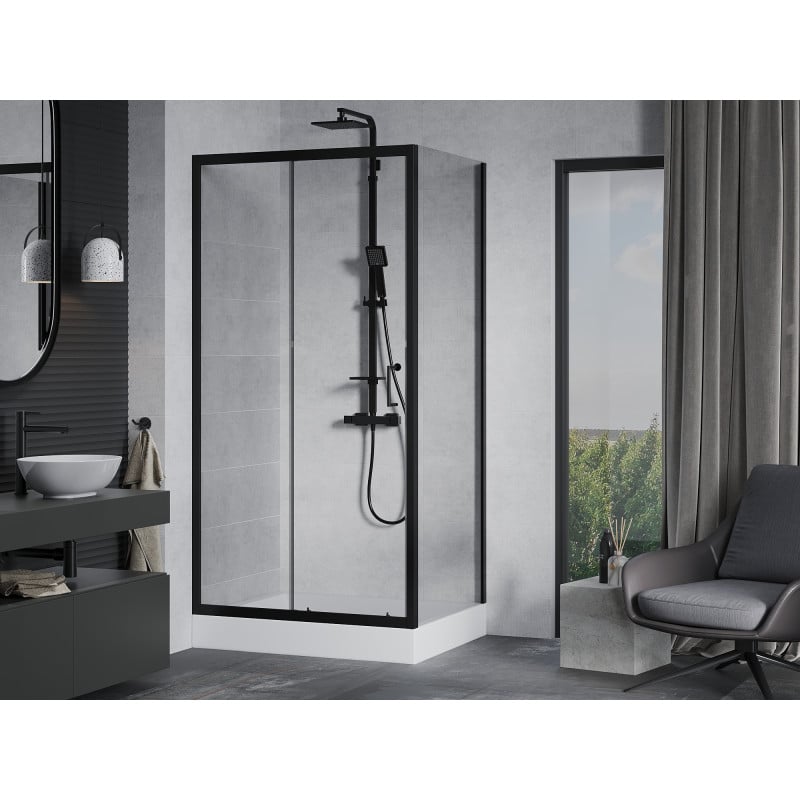 Mexen Apia cabine de douche coulissante 100 x 80 cm, transparente, noire + receveur Rio - 840-100-080-70-00-4510