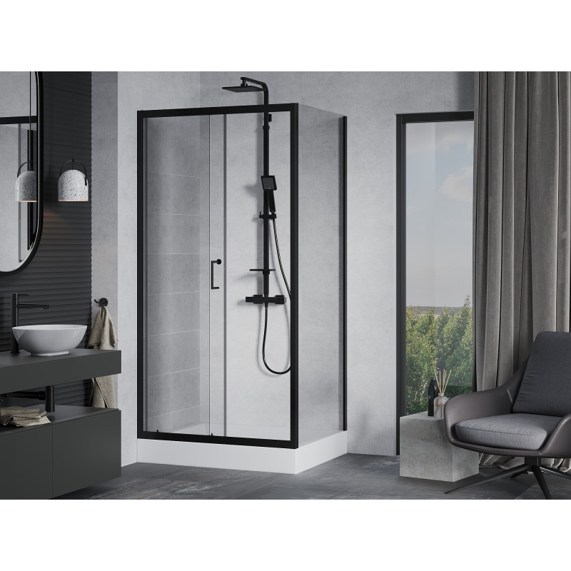 Mexen Apia cabine de douche coulissante 120 x 90 cm, transparent, noir + receveur Rio - 840-120-090-70-00-4510