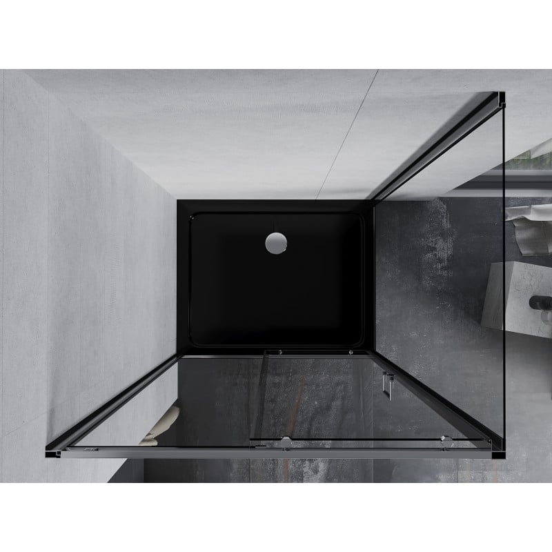 Mexen Apia cabine de douche coulissante 90 x 70 cm, transparent, chrome + receveur Flat, noir - 840-090-070-01-00-4070