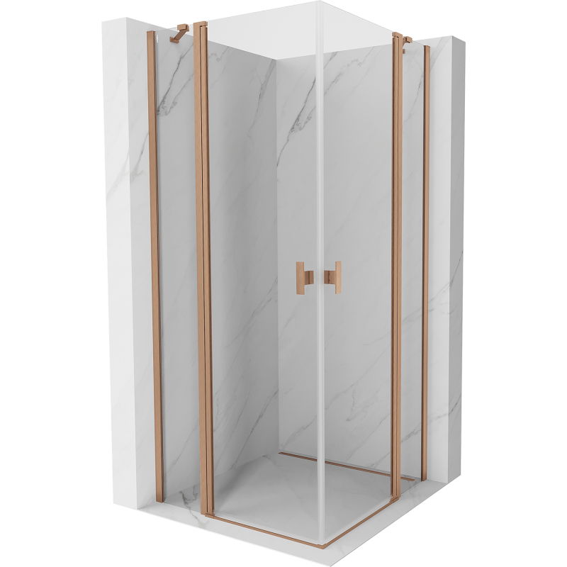 Mexen Mist Duo cabine de douche à pivot 85 x 85 cm, transparent, cuivre brossé - 8A4-085-085-65-00