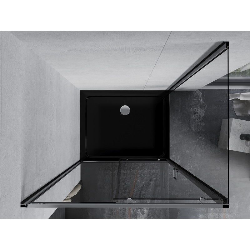Mexen Apia cabine de douche coulissante 110 x 80 cm, transparent, chrome + receveur de douche Flat, noir
