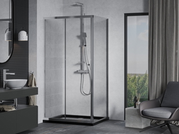 Mexen Apia cabine de douche coulissante 110 x 90 cm, transparente, chrome + receveur de douche Flat, noir - 840-110-090-01-00-4?
