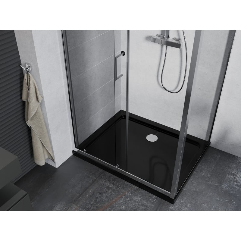 Mexen Apia cabine de douche coulissante 120 x 80 cm, transparent, chrome + receveur plat, noir - 840-120-080-01-00-4070