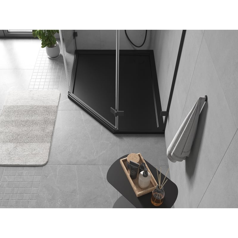 Mexen Flow receveur de douche pentagonal slim gauche 90 x 80 cm, noir mat - 46P708090L
