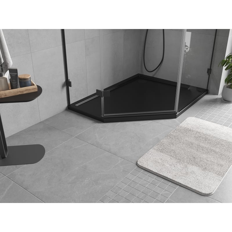 Mexen Flow receveur de douche pentagonal slim droit 90 x 80 cm, noir mat - 46P708090R