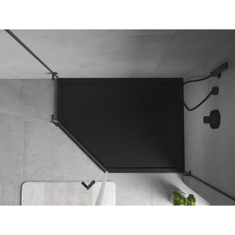 Mexen Flow receveur de douche pentagonal slim droit 90 x 80 cm, noir mat - 46P708090R