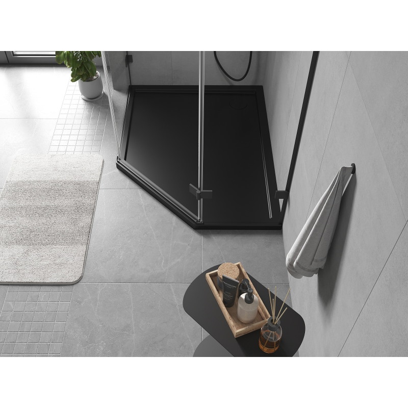 Mexen Flow receveur de douche pentagonal slim gauche 100 x 80 cm, noir mat - 46P708010L