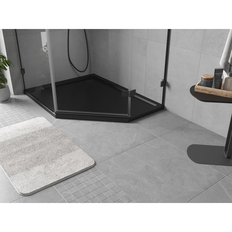 Mexen Flow receveur de douche pentagonal slim gauche 100 x 80 cm, noir mat - 46P708010L