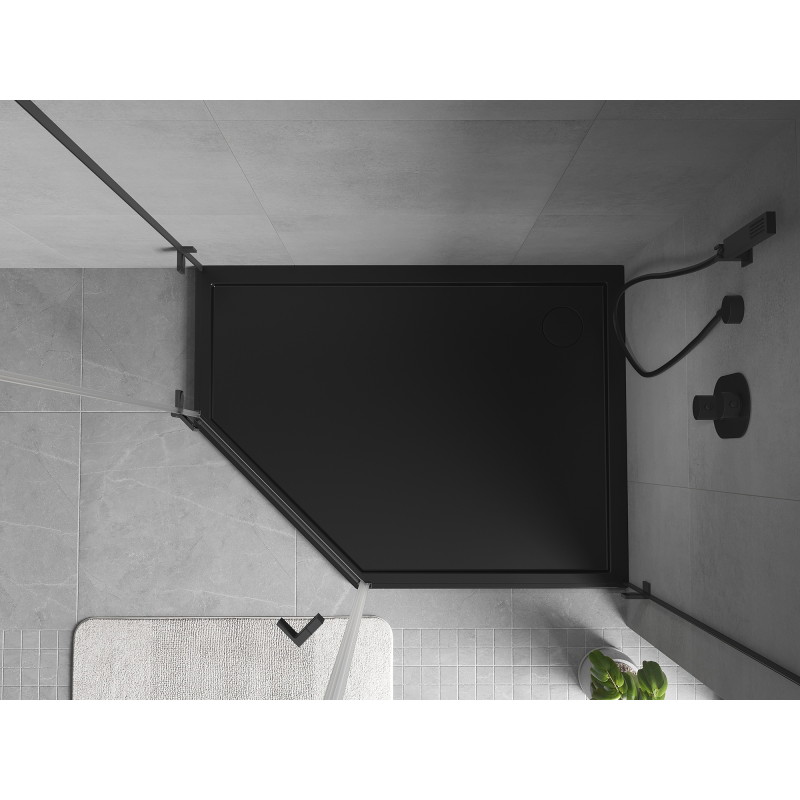 Mexen Flow receveur de douche pentagonal slim droit 100 x 80 cm, noir mat - 46P708010R