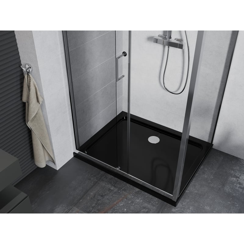 Mexen Apia cabine de douche coulissante 120 x 100 cm, transparent, chrome + receveur plat, noir - 840-120-100-01-00-4070