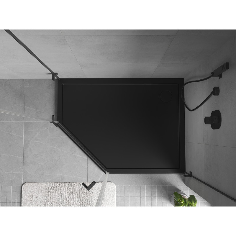 Mexen Flow receveur de douche pentagonal slim droit 100 x 90 cm, noir mat - 46P709010R