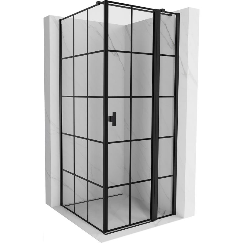 Mexen Mist T cabine de douche pivotante droite 85 x 85 cm, grille noire, noire - 8A4T-085-085-70-77-P