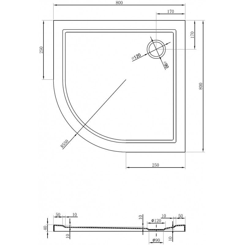 Mexen Flow receveur de douche semi-circulaire slim 80 x 80 cm, blanc brillant - 46Q108080