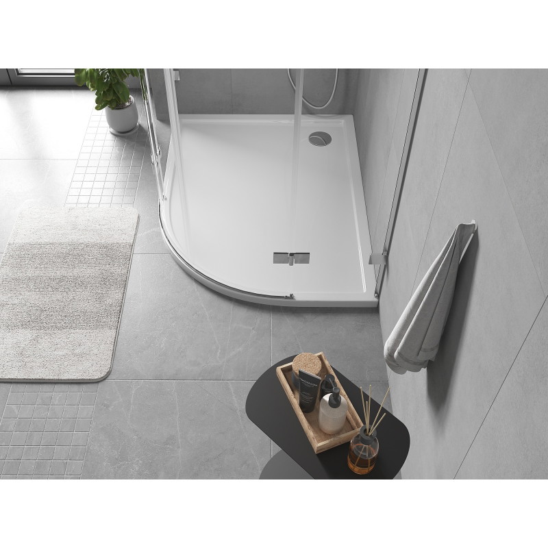 Mexen Flow receveur de douche demi-circulaire asymétrique slim gauche 90 x 80 cm, blanc brillant - 46Q108090L