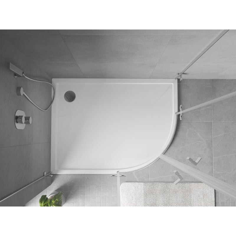 Mexen Flow receveur de douche demi-circulaire asymétrique slim gauche 90 x 80 cm, blanc brillant - 46Q108090L