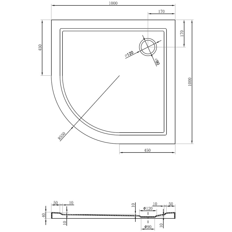 Mexen Flow receveur de douche demi-circulaire slim 100 x 100 cm, blanc brillant - 46Q101010