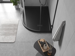 Mexen Flow receveur de douche demi-circulaire asymétrique slim gauche 90 x 80 cm, noir mat - 46Q708090L