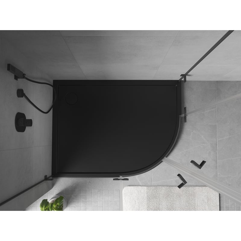 Mexen Flow receveur de douche demi-circulaire asymétrique slim gauche 90 x 80 cm, noir mat - 46Q708090L