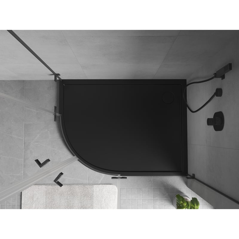 Mexen Flow receveur de douche demi-circulaire asymétrique slim droit 90 x 80 cm, noir mat - 46Q708090R