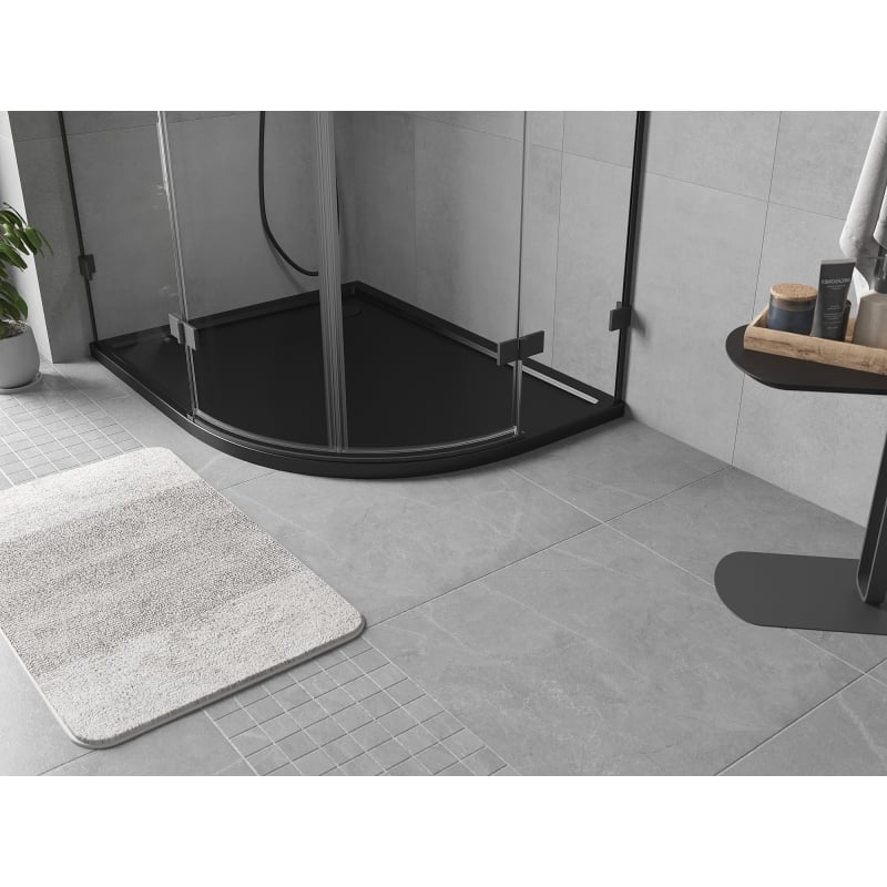 Mexen Flow receveur de douche asymétrique demi-circulaire slim gauche 100 x 80 cm, noir mat - 46Q708010L