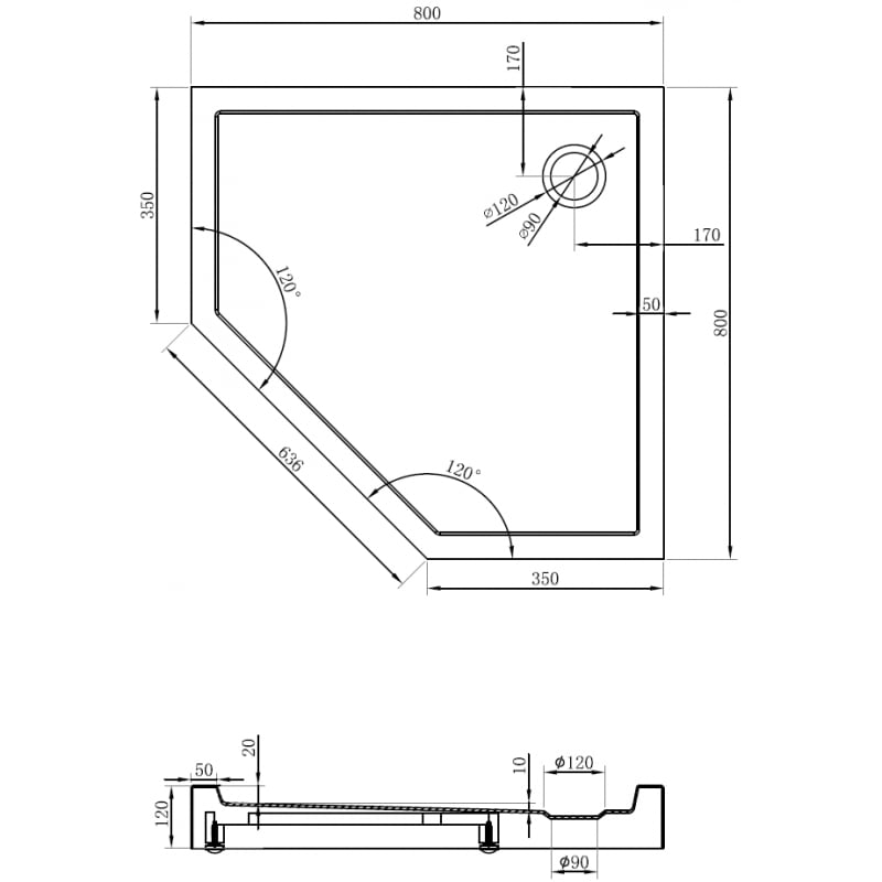 Mexen Flow+ receveur de douche pentagonal 80 x 80 cm, blanc brillant - 46P108080H