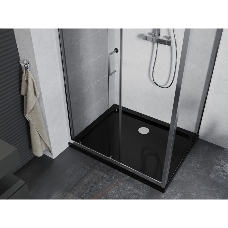 Mexen Apia cabine de douche coulissante 130 x 90 cm, transparent, chrome + receveur Flat, noir - 840-130-090-01-00-4070