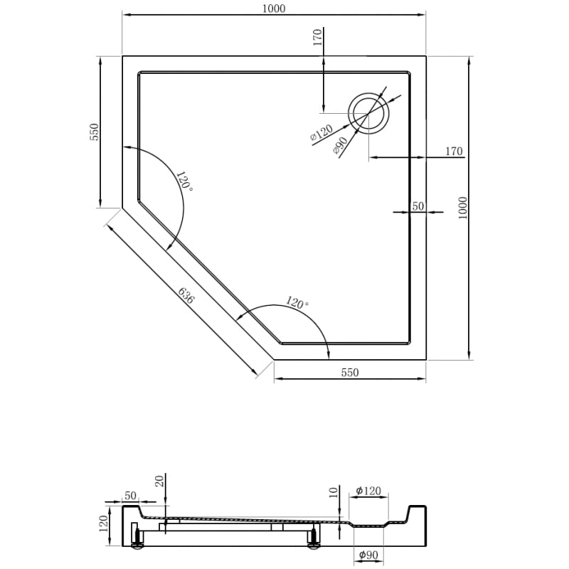 Mexen Flow+ receveur de douche pentagonal 100 x 100 cm, blanc brillant - 46P101010H