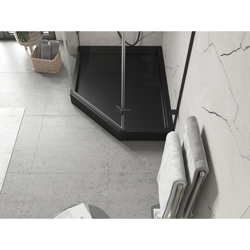 Mexen Flow+ receveur de douche pentagonal gauche 90 x 80 cm, noir mat - 46P708090LH