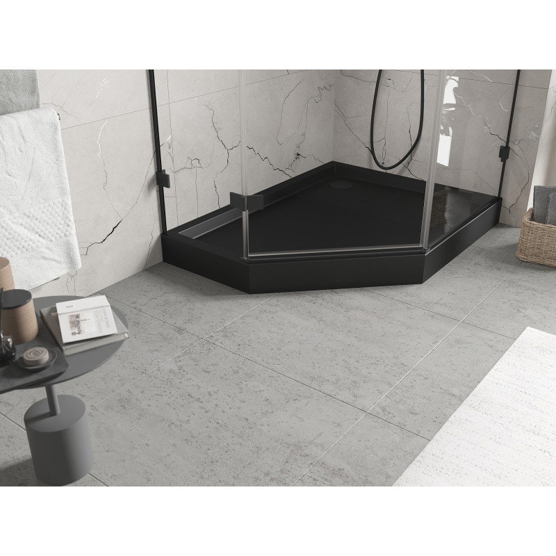 Mexen Flow+ receveur de douche pentagonal droit 90 x 80 cm, noir mat - 46P708090RH