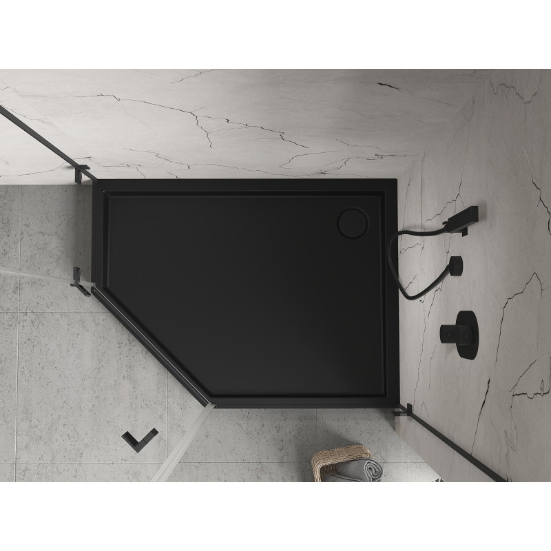 Mexen Flow+ receveur de douche pentagonal droit 90 x 80 cm, noir mat - 46P708090RH