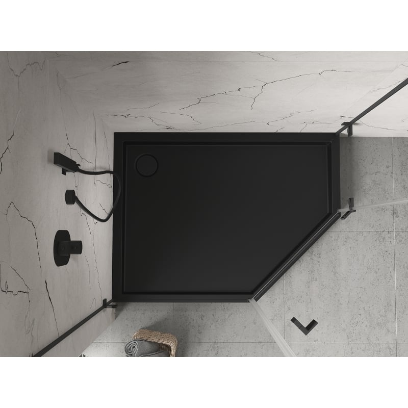 Mexen Flow+ receveur pentagonal gauche 80 x 100 cm, noir mat - 46P708010LH