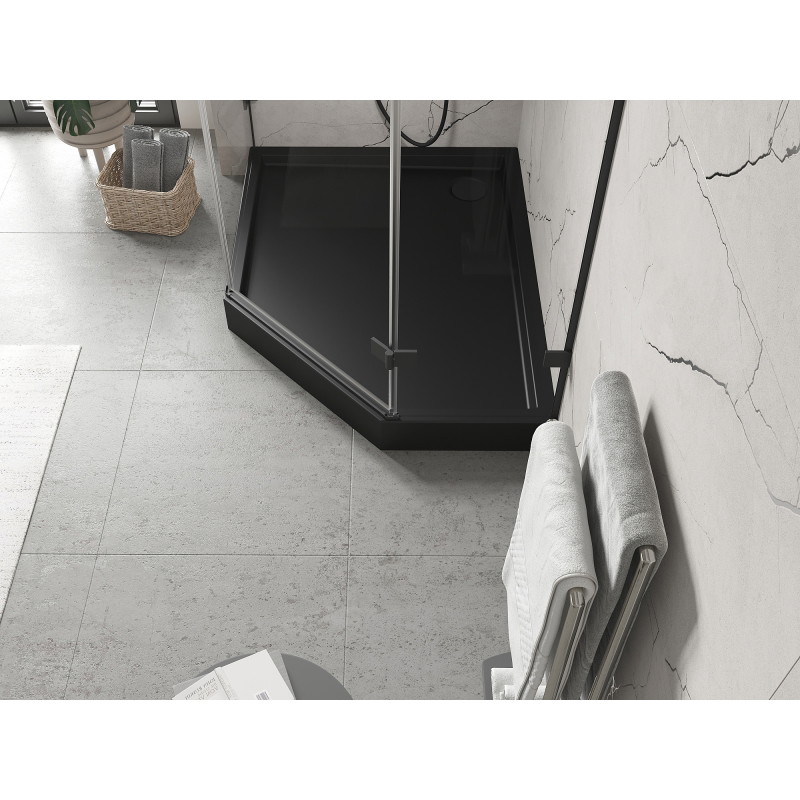 Mexen Flow+ receveur de douche pentagonal gauche 100 x 90 cm, noir mat - 46P709010LH