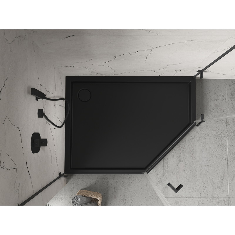 Mexen Flow+ receveur de douche pentagonal gauche 100 x 90 cm, noir mat - 46P709010LH