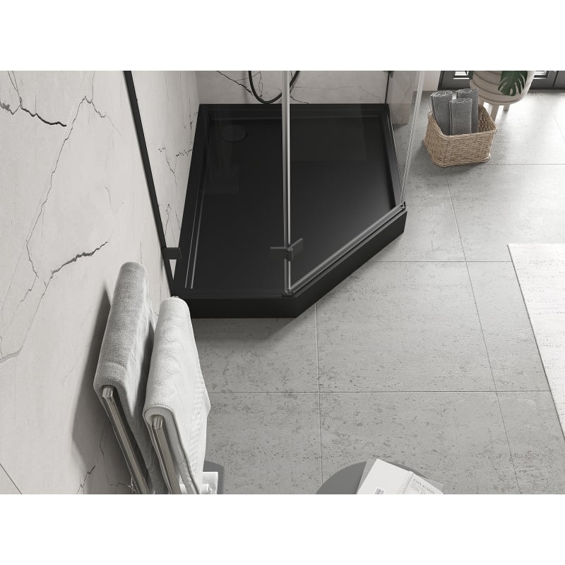 Mexen Flow+ receveur de douche pentagonal droite 100 x 90 cm, noir mat - 46P709010RH