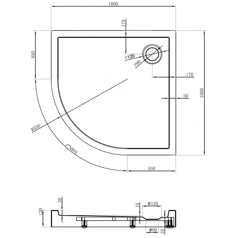 Mexen Flow+ receveur de douche semi-circulaire 100 x 100 cm, blanc brillant - 46Q101010H
