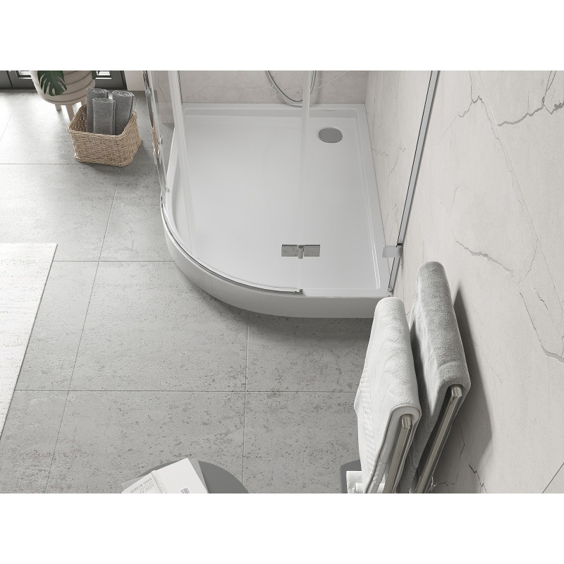 Mexen Flow+ receveur de douche quart de cercle asymétrique gauche 90 x 80 cm, blanc brillant - 46Q108090LH