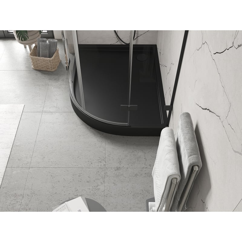 Mexen Flow+ receveur de douche semi-circulaire asymétrique gauche 90 x 80 cm, noir mat - 46Q708090LH
