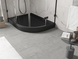 Mexen Flow+ receveur de douche demi-circulaire asymétrique gauche 90 x 80 cm, noir mat - 46Q708090LH