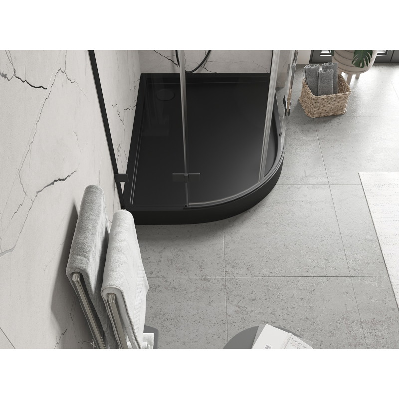 Mexen Flow+ receveur de douche demi-circulaire asymétrique droit 90 x 80 cm, noir mat - 46Q708090RH