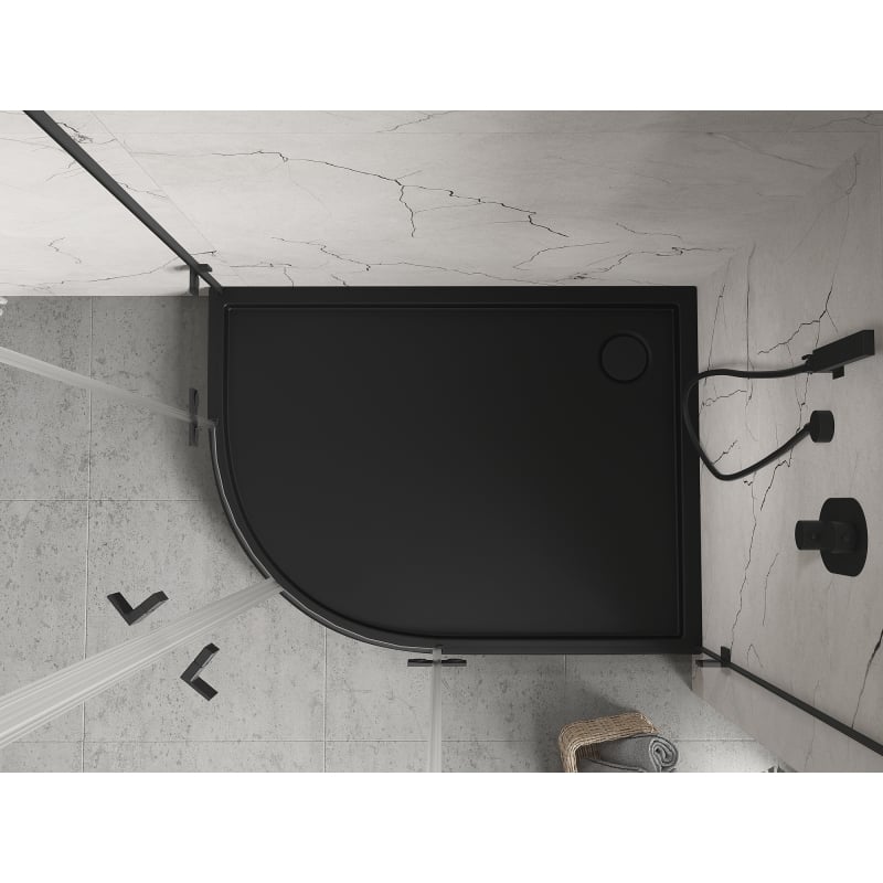 Mexen Flow+ receveur de douche semi-circulaire asymétrique droit 100 x 80 cm, noir mat - 46Q708010RH