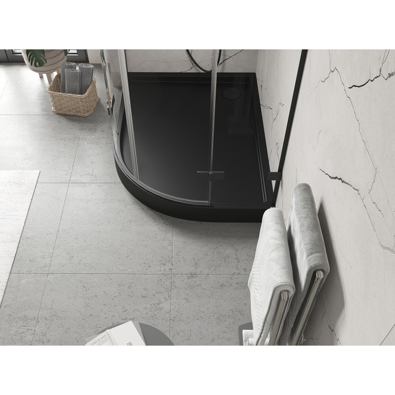 Mexen Flow+ receveur de douche demi-circulaire asymétrique gauche 100 x 90 cm, noir mat - 46Q709010LH