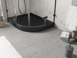 Mexen Flow+ receveur de douche semi-circulaire asymétrique gauche 100 x 90 cm, noir mat - 46Q709010LH