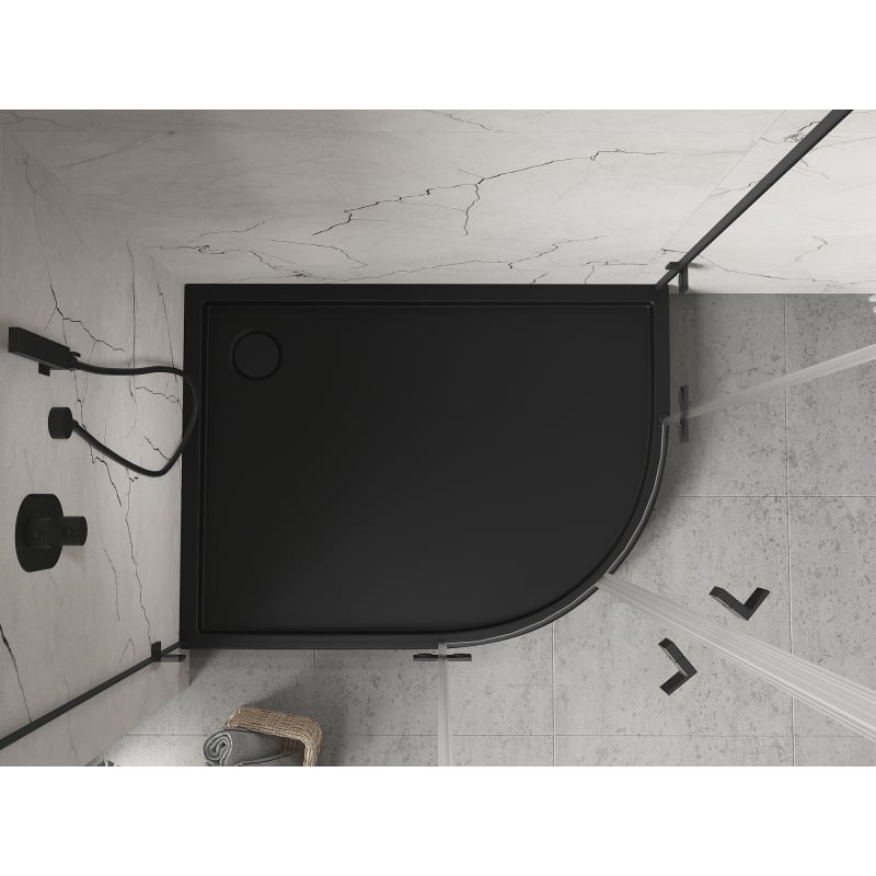 Mexen Flow+ receveur de douche demi-circulaire asymétrique gauche 100 x 90 cm, noir mat - 46Q709010LH
